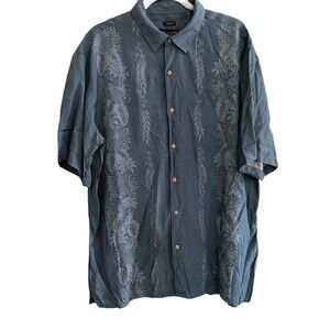 Pronto Uomo Button Up Shirt Mens XL‎ Large Blue Tropical Hawaiian Short Sleeve